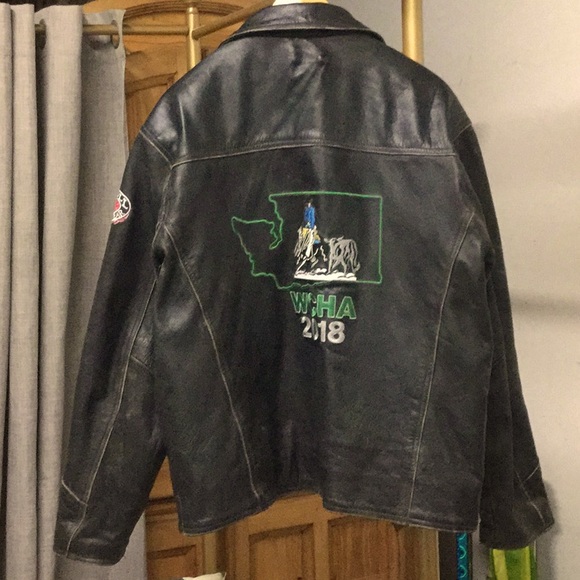 Trophy horse leather jacket ranch coat cutting horse equestrian cowboy rodeo - Picture 3 of 11